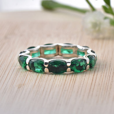 6x4mm Oval Chrome Diopside Eternity Band Ring 925 Sterling Silver