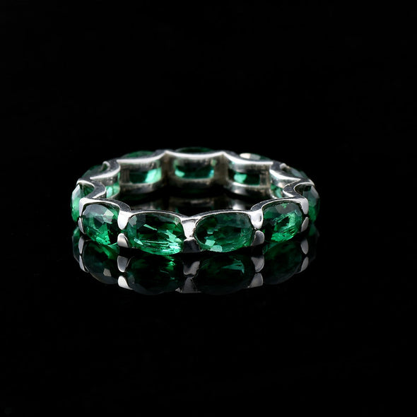 6x4mm Oval Chrome Diopside Eternity Band Ring 925 Sterling Silver