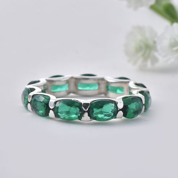 6x4mm Oval Chrome Diopside Eternity Band Ring 925 Sterling Silver
