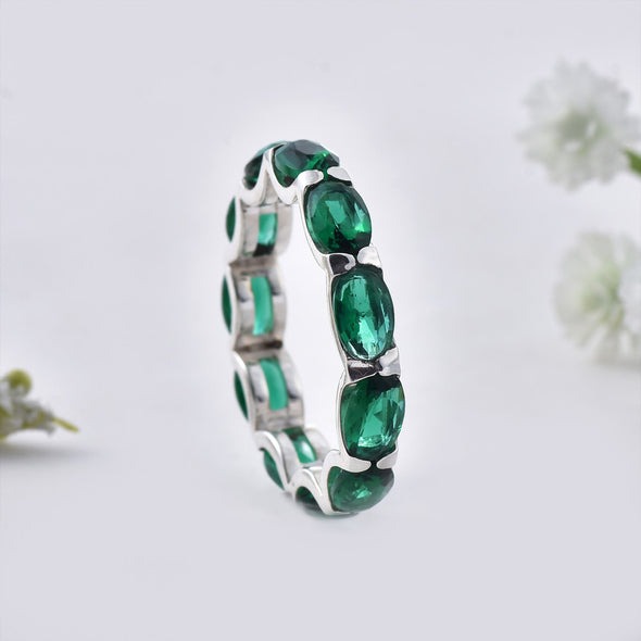 6x4mm Oval Chrome Diopside Eternity Band Ring 925 Sterling Silver