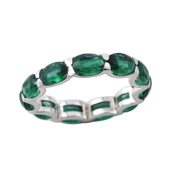 6x4mm Oval Chrome Diopside Eternity Band Ring 925 Sterling Silver