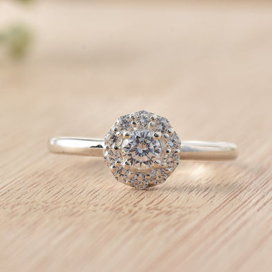4x4mm Round White Topaz Halo Ring 925 Sterling Silver
