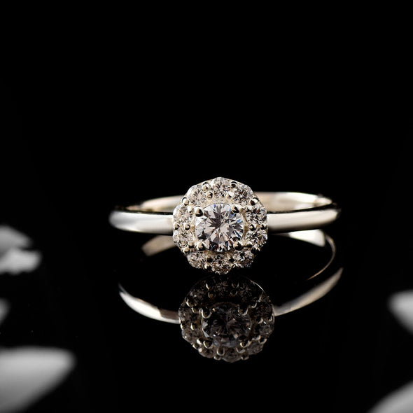 4x4mm Round White Topaz Halo Ring 925 Sterling Silver