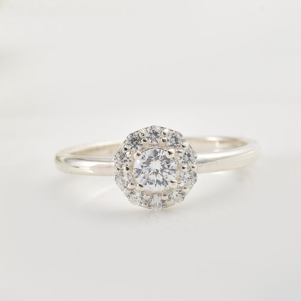 4x4mm Round White Topaz Halo Ring 925 Sterling Silver