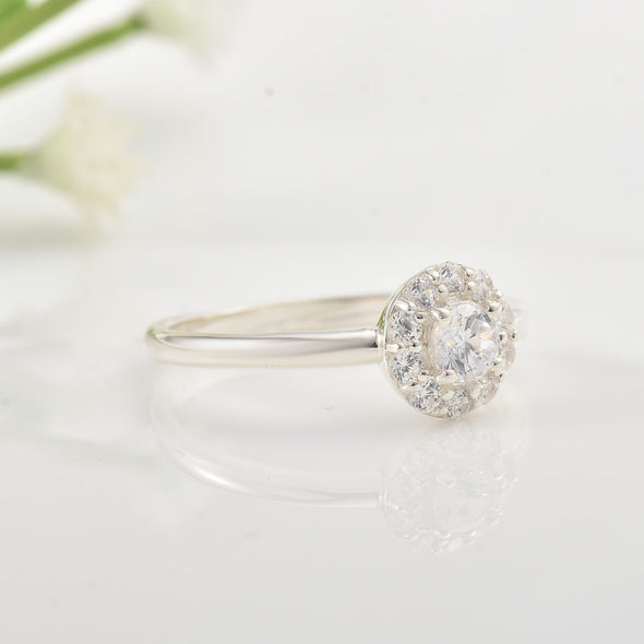4x4mm Round White Topaz Halo Ring 925 Sterling Silver