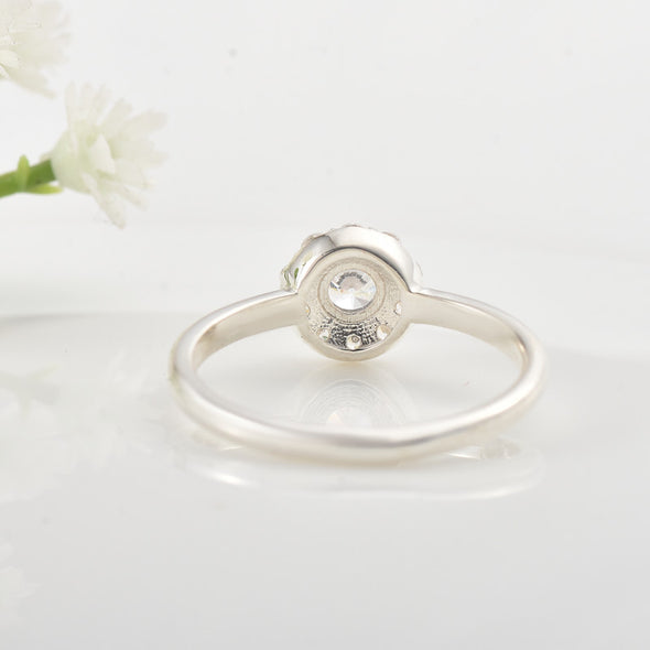 4x4mm Round White Topaz Halo Ring 925 Sterling Silver