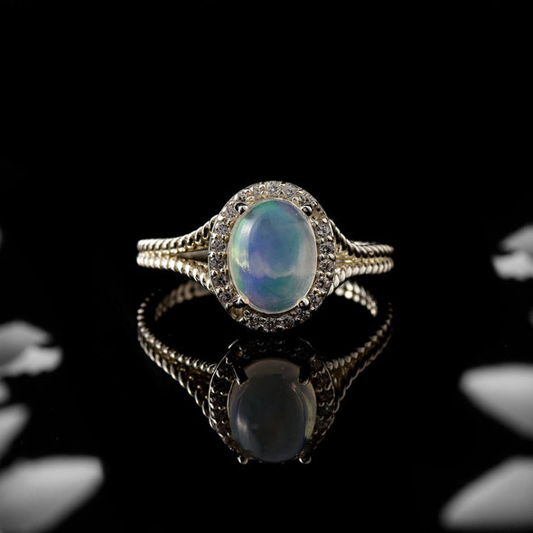 925 Sterling Silver 9x7mm Oval Moonstone Halo Ring