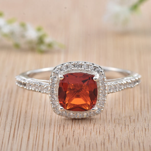 925 Sterling Silver 8x8mm Cushion Garnet Halo Ring
