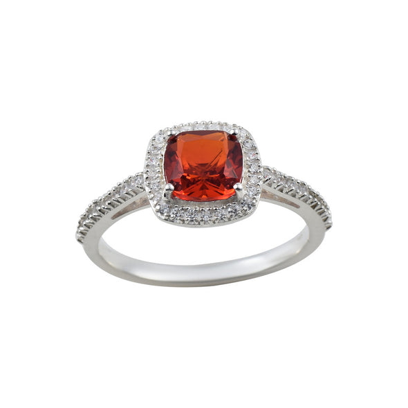 925 Sterling Silver 8x8mm Cushion Garnet Halo Ring
