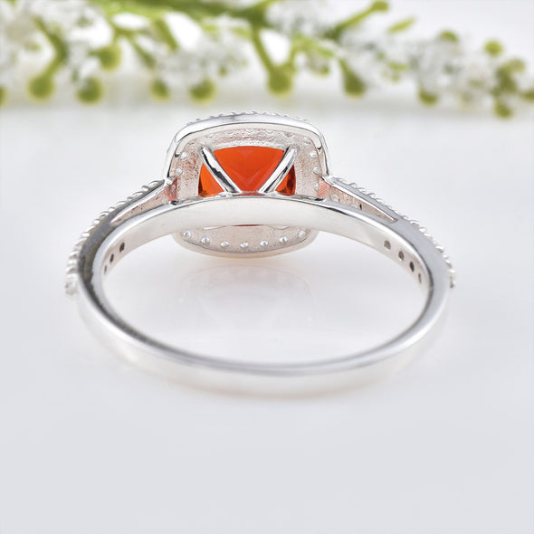 925 Sterling Silver 8x8mm Cushion Garnet Halo Ring