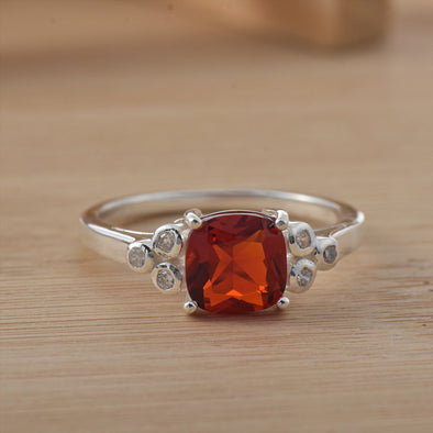 925 Sterling Silver 8x8mm Cushion Garnet Solitaire Ring