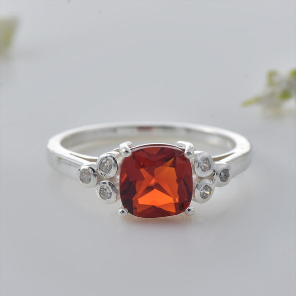 925 Sterling Silver 8x8mm Cushion Garnet Solitaire Ring