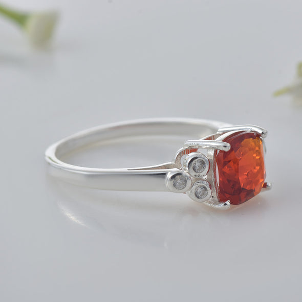 925 Sterling Silver 8x8mm Cushion Garnet Solitaire Ring