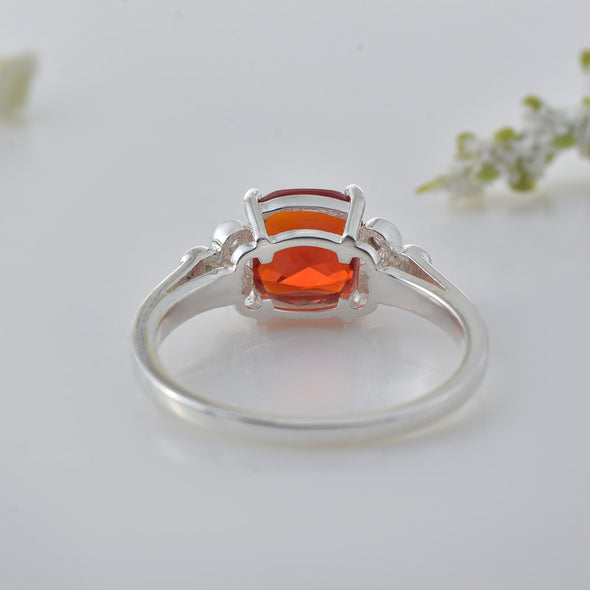 925 Sterling Silver 8x8mm Cushion Garnet Solitaire Ring