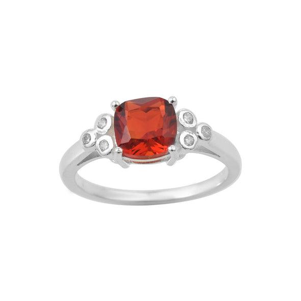 925 Sterling Silver 8x8mm Cushion Garnet Solitaire Ring