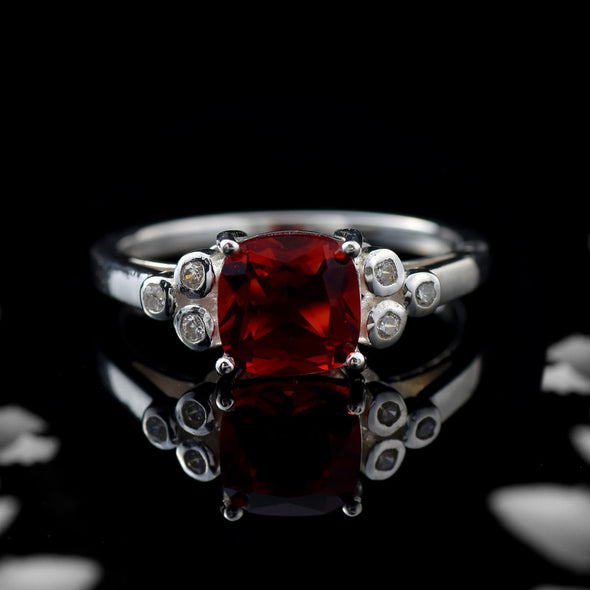 925 Sterling Silver 8x8mm Cushion Garnet Solitaire Ring