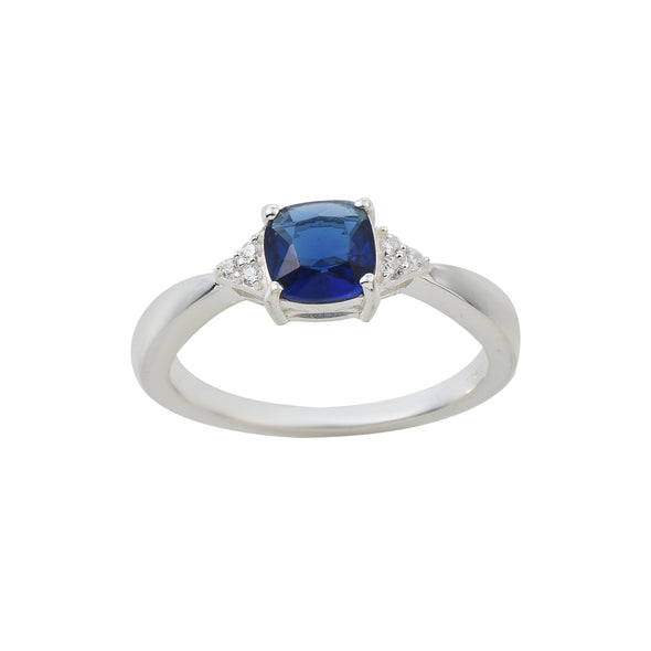 6x6mm Cushion Blue Sapphire Ring 925 Sterling Silver