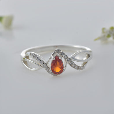 925 Sterling Silver Infinity 6x4mm Pear Citrine Ring