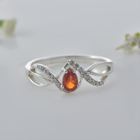 925 Sterling Silver Infinity 6x4mm Pear Citrine Ring