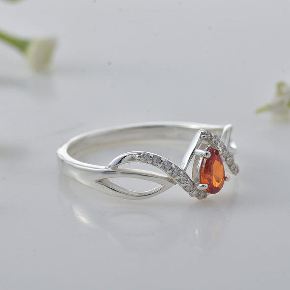925 Sterling Silver Infinity 6x4mm Pear Citrine Ring