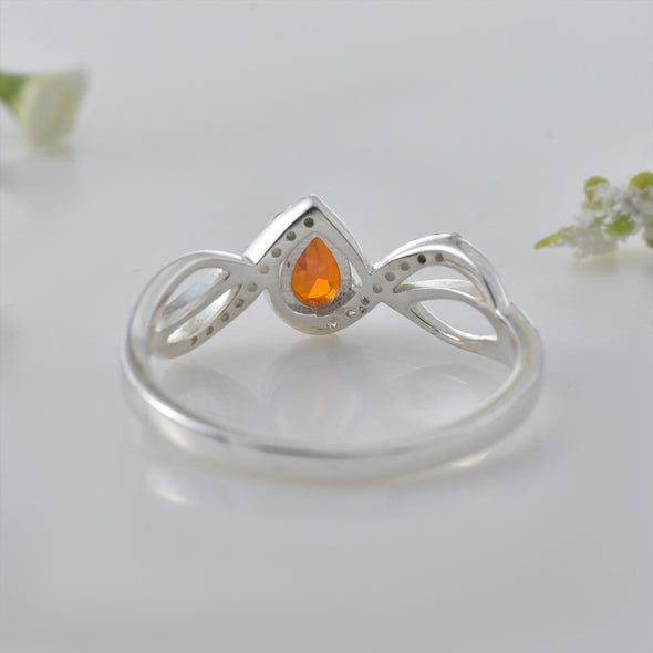 925 Sterling Silver Infinity 6x4mm Pear Citrine Ring