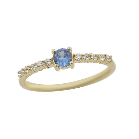 925 Sterling Silver Yellow Plated 4x4mm Round Tanzanite with CZ Accents Ring