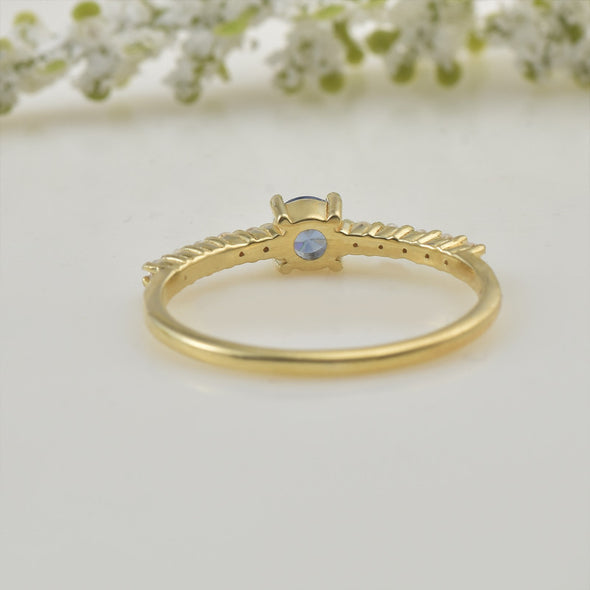 925 Sterling Silver Yellow Plated 4x4mm Round Tanzanite with CZ Accents Ring