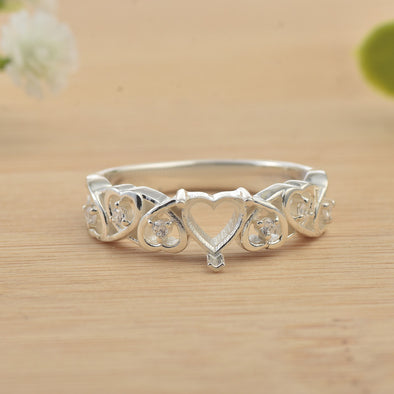 5.50x5.50mm Semi Mount Heart Design Ring 925 Sterling Silver