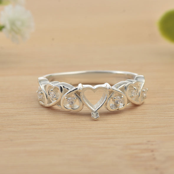 5.50x5.50mm Semi Mount Heart Design Ring 925 Sterling Silver