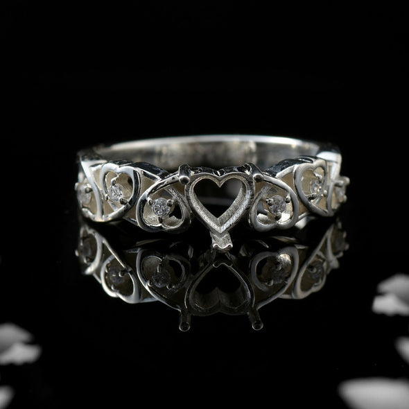 5.50x5.50mm Semi Mount Heart Design Ring 925 Sterling Silver