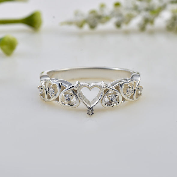 5.50x5.50mm Semi Mount Heart Design Ring 925 Sterling Silver
