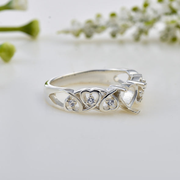 5.50x5.50mm Semi Mount Heart Design Ring 925 Sterling Silver