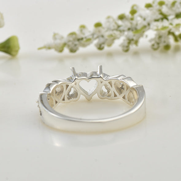 5.50x5.50mm Semi Mount Heart Design Ring 925 Sterling Silver