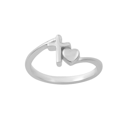 925 Sterling Silver Cross and Heart Faith Love Design Ring