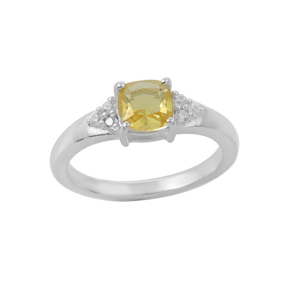 6x6mm Cushion Citrine with CZ Accents Ring 925 Sterling Silver