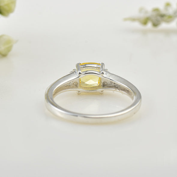 6x6mm Cushion Citrine with CZ Accents Ring 925 Sterling Silver