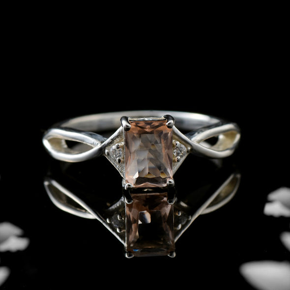 7x5mm Octagon Morganite with CZ Accents Ring 925 Sterling Silver