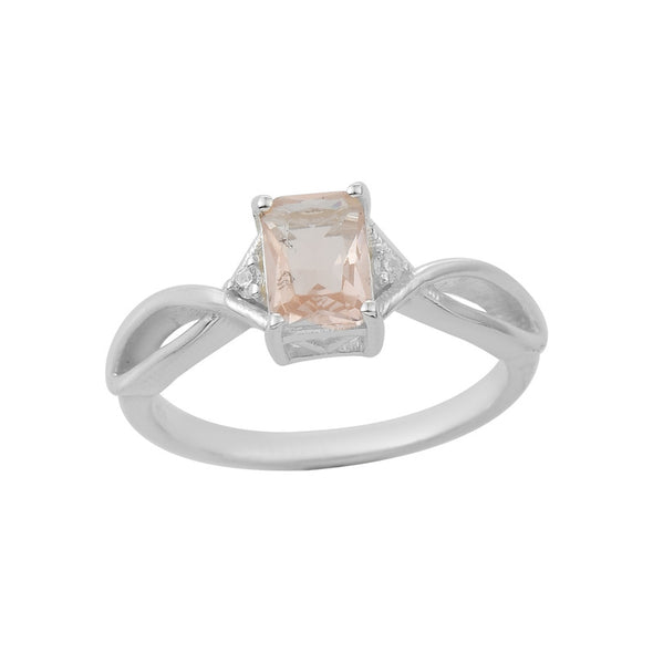 7x5mm Octagon Morganite with CZ Accents Ring 925 Sterling Silver