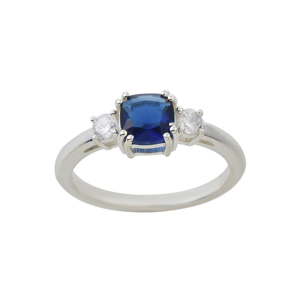 6x6mm Cushion Blue Sapphire Three-Stone Ring 925 Sterling Silver