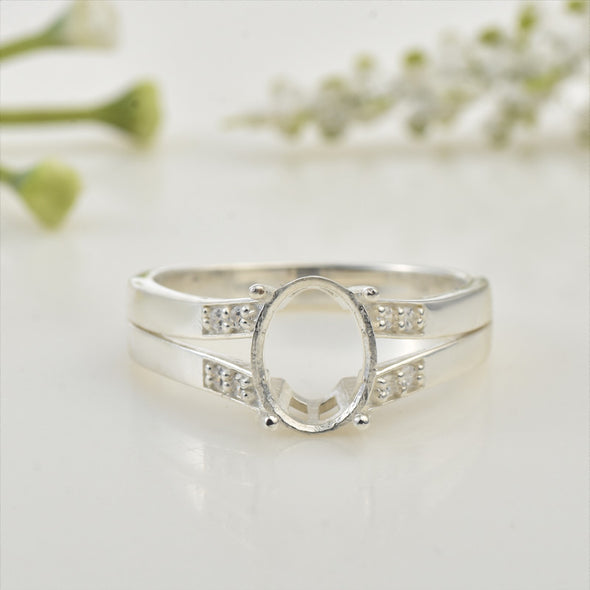 10x8mm Oval Semi-Mount Ring 925 Sterling Silver