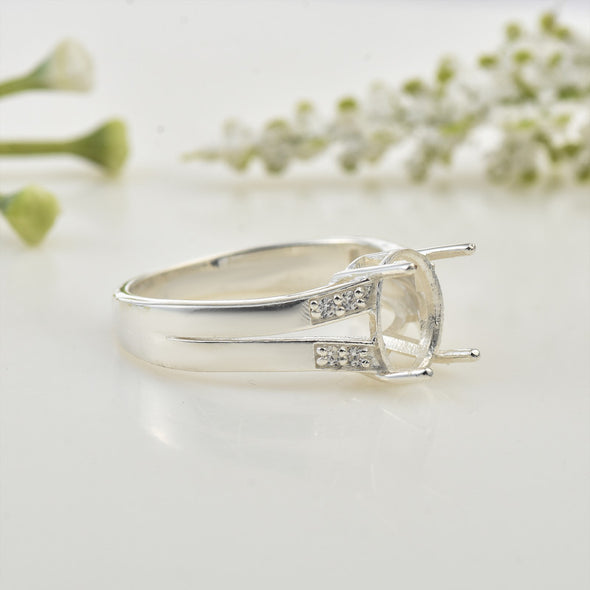 10x8mm Oval Semi-Mount Ring 925 Sterling Silver