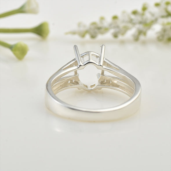 10x8mm Oval Semi-Mount Ring 925 Sterling Silver