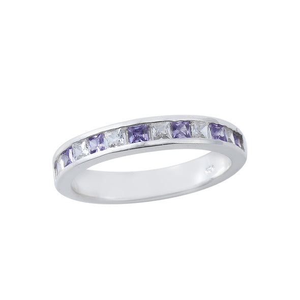 2x2mm Tanzanite and White Topaz Eternity Band Ring 925 Sterling Silver