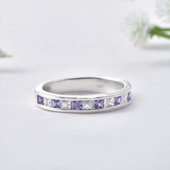 2x2mm Tanzanite and White Topaz Eternity Band Ring 925 Sterling Silver