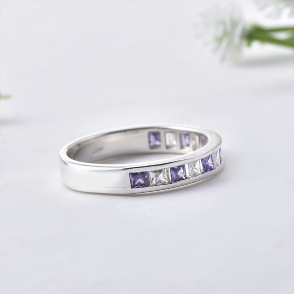 2x2mm Tanzanite and White Topaz Eternity Band Ring 925 Sterling Silver