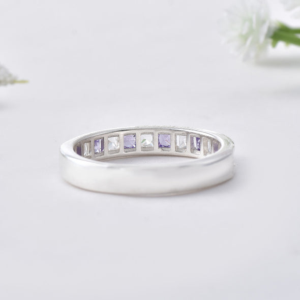 2x2mm Tanzanite and White Topaz Eternity Band Ring 925 Sterling Silver