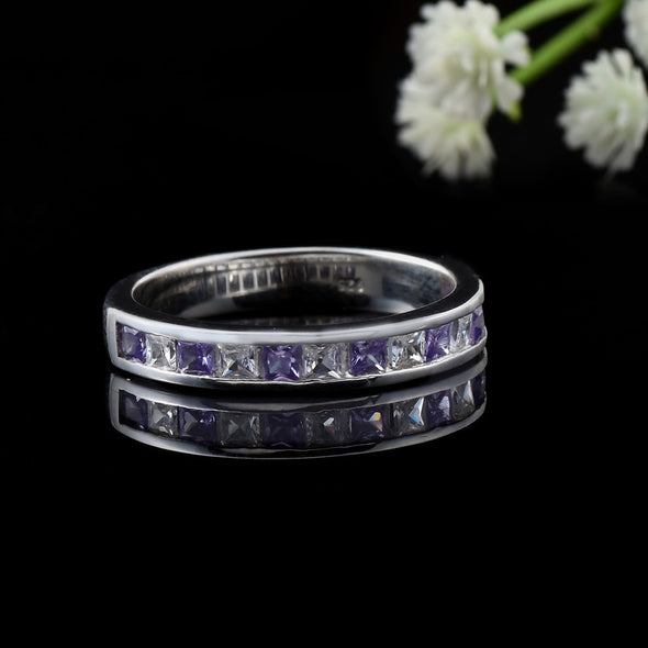 2x2mm Tanzanite and White Topaz Eternity Band Ring 925 Sterling Silver