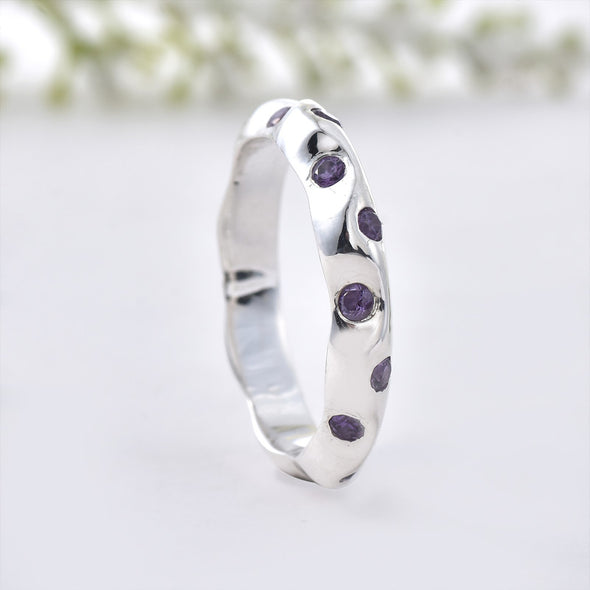2x2mm Round Amethyst Eternity Band Ring 925 Sterling Silver