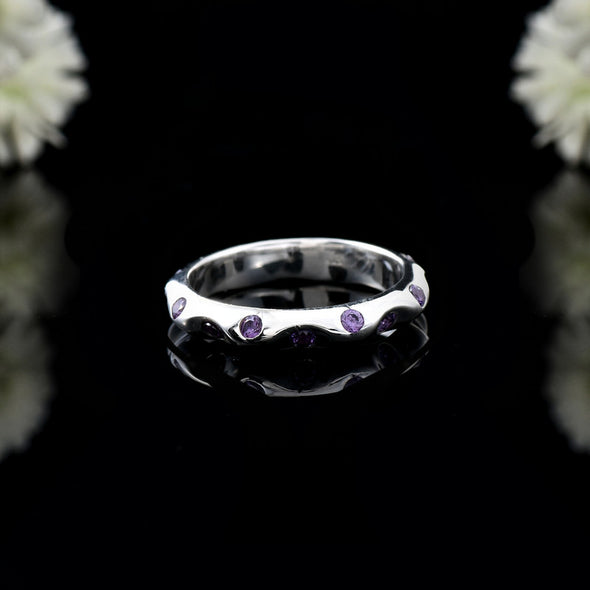2x2mm Round Amethyst Eternity Band Ring 925 Sterling Silver