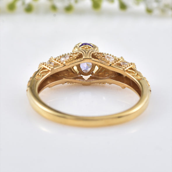 6x4mm Oval Amethyst Solitaire Ring 925 Sterling Silver Gold-Plated